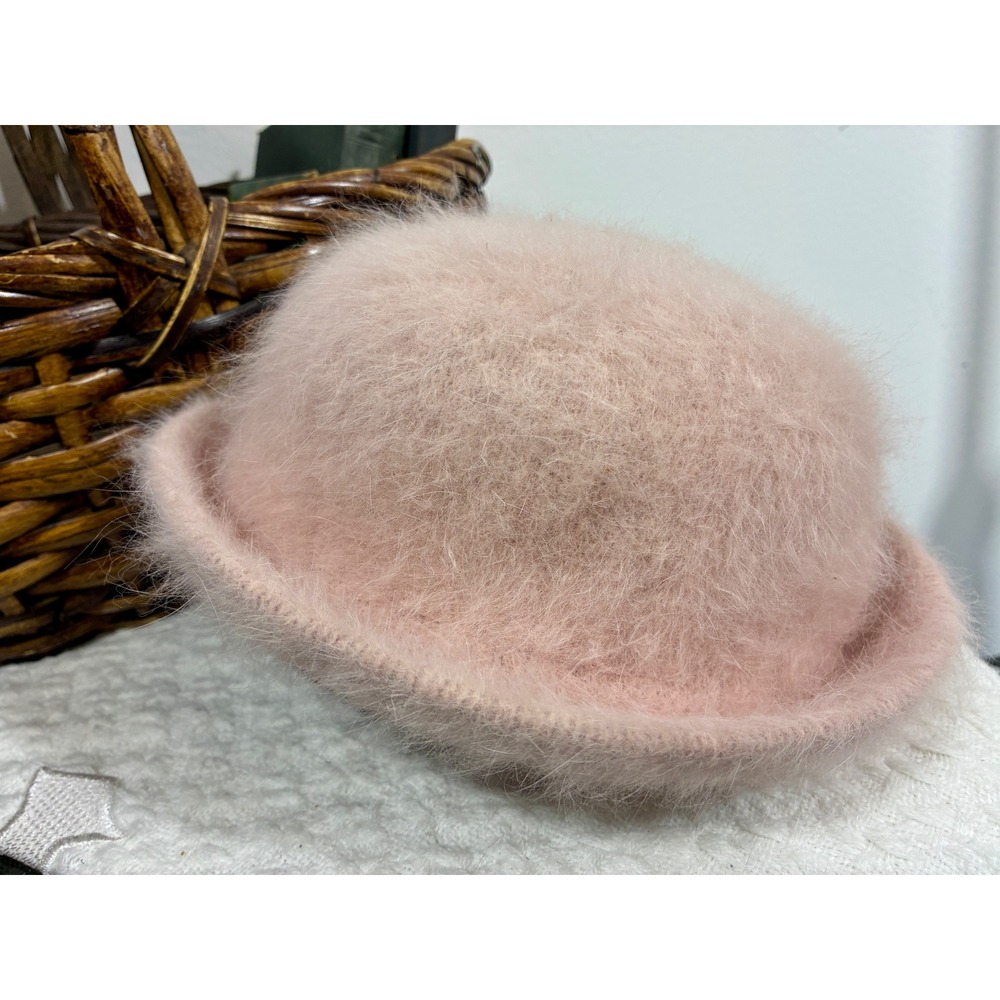 Pink Fuzzy Rabbit Hair Wool Blend Cloche Bucket Hat Womens One Size